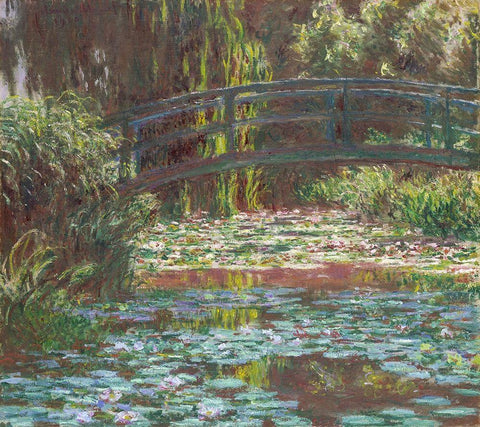 Water Lily Pond White Modern Wood Framed Art Print with Double Matting by Monet, Claude