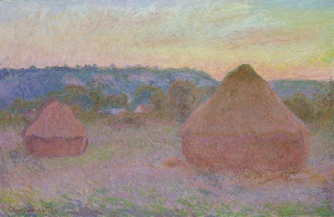 Stacks of Wheat (End of Day, Autumn) White Modern Wood Framed Art Print with Double Matting by Monet, Claude