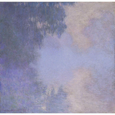 Branch of the Seine near Giverny (Mist) Black Modern Wood Framed Art Print with Double Matting by Monet, Claude