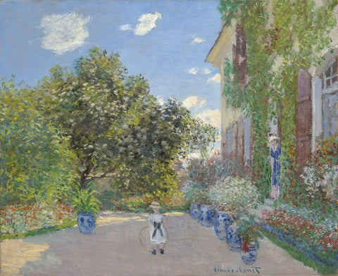 The Artistâ€™s House at Argenteuil Black Ornate Wood Framed Art Print with Double Matting by Monet, Claude