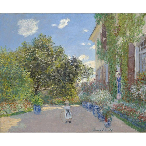 The Artistâ€™s House at Argenteuil Black Modern Wood Framed Art Print with Double Matting by Monet, Claude