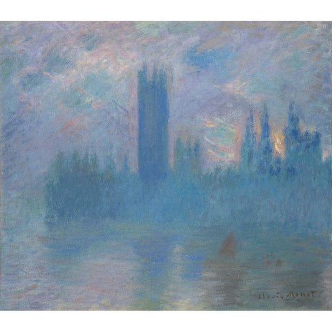 Houses of Parliament, London White Modern Wood Framed Art Print by Monet, Claude