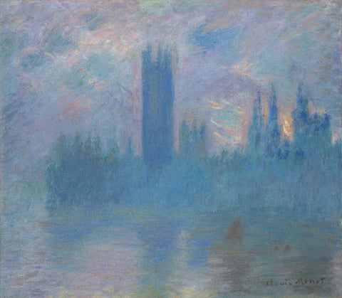 Houses of Parliament, London White Modern Wood Framed Art Print with Double Matting by Monet, Claude