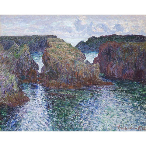 Rocks at Port-Goulphar, Belle-ile White Modern Wood Framed Art Print by Monet, Claude