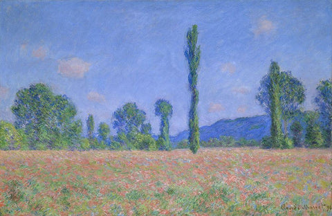 Poppy Field (Giverny) White Modern Wood Framed Art Print with Double Matting by Monet, Claude
