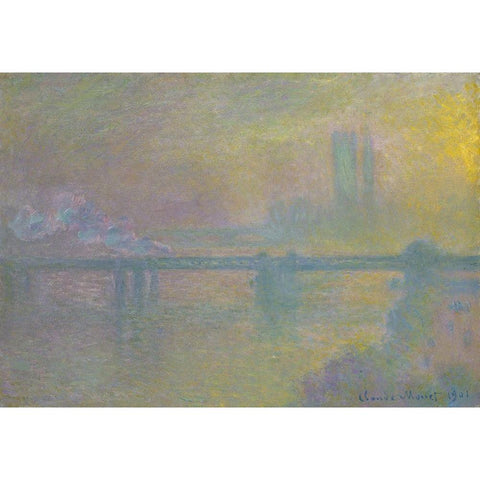 Charing Cross Bridge, London Black Modern Wood Framed Art Print with Double Matting by Monet, Claude