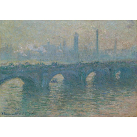 Waterloo Bridge, Gray Weather Gold Ornate Wood Framed Art Print with Double Matting by Monet, Claude