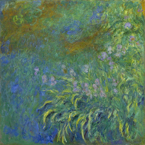 Irises Black Ornate Wood Framed Art Print with Double Matting by Monet, Claude