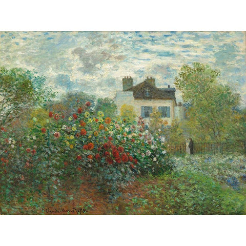 The Artists Garden in Argenteuil White Modern Wood Framed Art Print by Monet, Claude