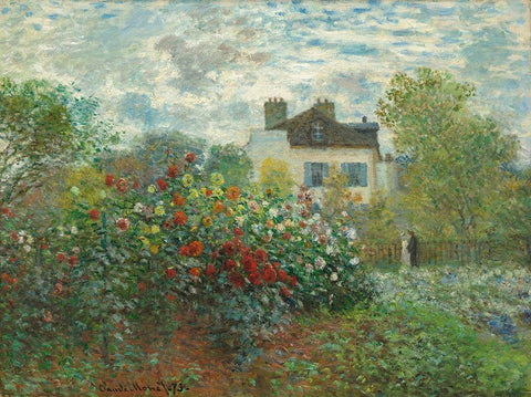 The Artists Garden in Argenteuil White Modern Wood Framed Art Print with Double Matting by Monet, Claude