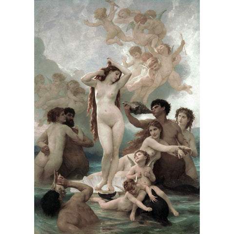 The Birth of Venus Black Modern Wood Framed Art Print with Double Matting by Bouguereau, William-Adolphe