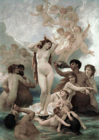The Birth of Venus Black Ornate Wood Framed Art Print with Double Matting by Bouguereau, William-Adolphe