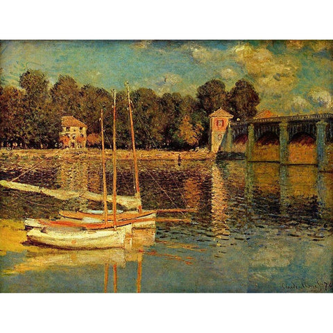Bridge in Argenteuil White Modern Wood Framed Art Print by Monet, Claude