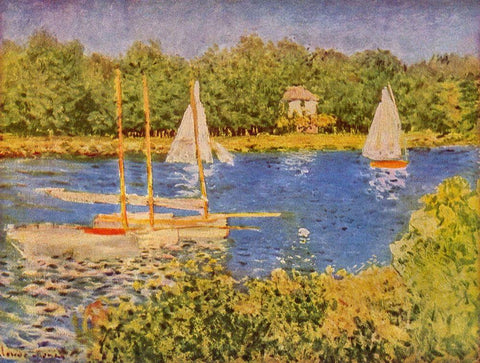 Seine at Argenteuil White Modern Wood Framed Art Print with Double Matting by Monet, Claude