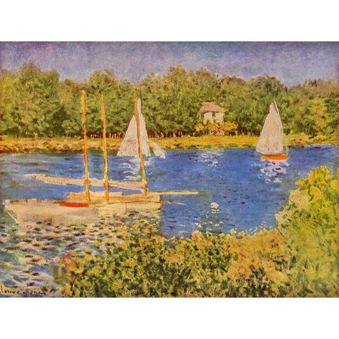 Seine at Argenteuil Black Modern Wood Framed Art Print by Monet, Claude
