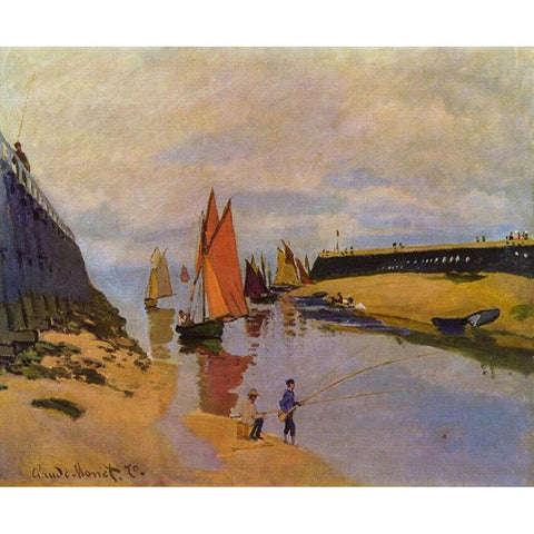 Port of Trouville Gold Ornate Wood Framed Art Print with Double Matting by Monet, Claude