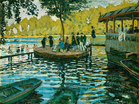 La GrenouillÃ©re White Modern Wood Framed Art Print with Double Matting by Monet, Claude