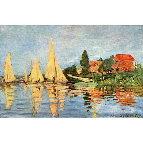 Regatta in Argenteuil Black Modern Wood Framed Art Print with Double Matting by Monet, Claude