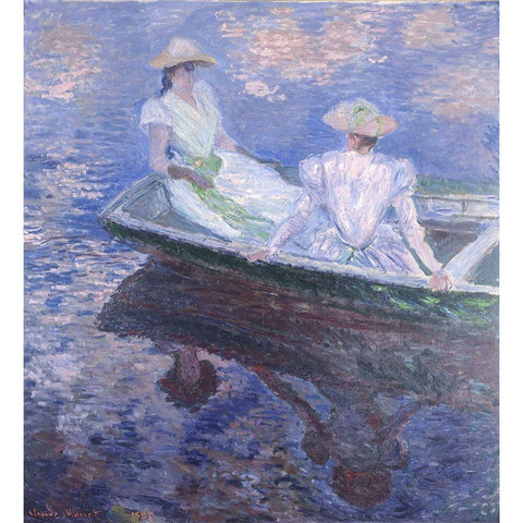 On the Boat Gold Ornate Wood Framed Art Print with Double Matting by Monet, Claude