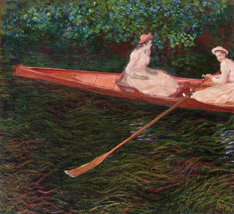 Canoe White Modern Wood Framed Art Print with Double Matting by Monet, Claude