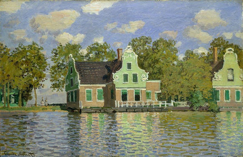 The House on the River Zaan in Zaandam White Modern Wood Framed Art Print with Double Matting by Monet, Claude