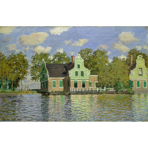 The House on the River Zaan in Zaandam White Modern Wood Framed Art Print by Monet, Claude