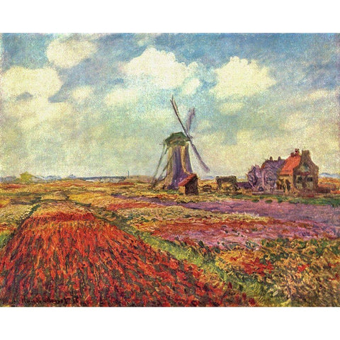 Tulip Field Black Modern Wood Framed Art Print by Monet, Claude