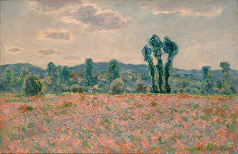 Poppy Field Black Ornate Wood Framed Art Print with Double Matting by Monet, Claude