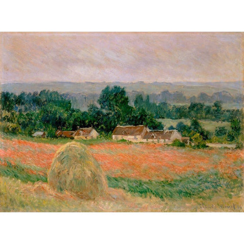 Haystack at Giverny Black Modern Wood Framed Art Print with Double Matting by Monet, Claude