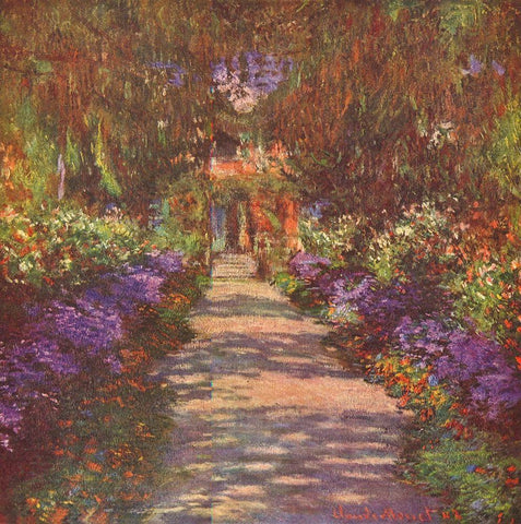 Garden way White Modern Wood Framed Art Print with Double Matting by Monet, Claude