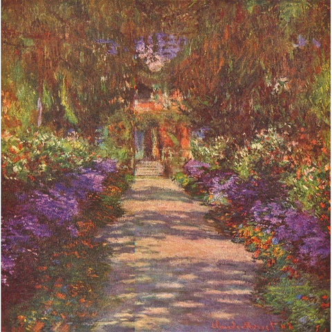 Garden way White Modern Wood Framed Art Print by Monet, Claude