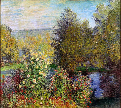 Corner of the Garden at Montgeron Black Ornate Wood Framed Art Print with Double Matting by Monet, Claude