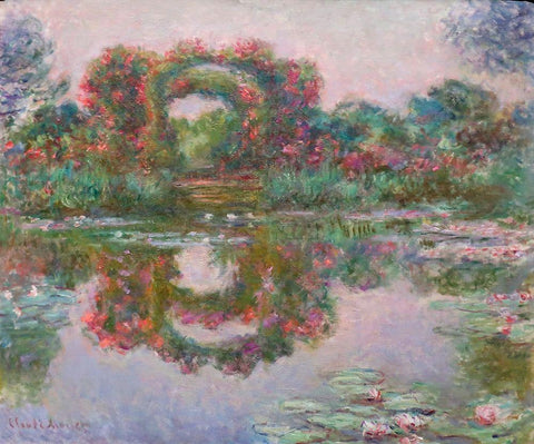 Flowering Arches, Giverny White Modern Wood Framed Art Print with Double Matting by Monet, Claude