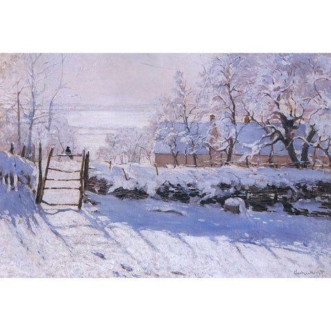 The magpie Black Modern Wood Framed Art Print by Monet, Claude