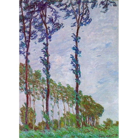 Poplars (Wind effect) Black Modern Wood Framed Art Print with Double Matting by Monet, Claude
