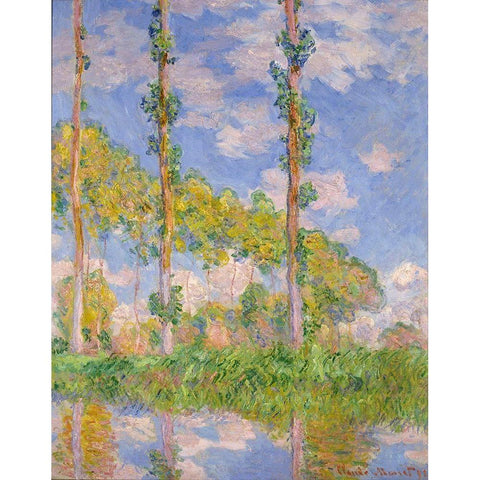 Poplars in the sun Black Modern Wood Framed Art Print by Monet, Claude