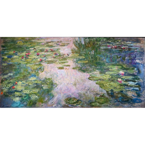 Waterlillies Gold Ornate Wood Framed Art Print with Double Matting by Monet, Claude