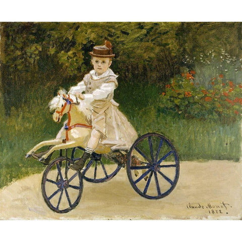 Jean Monet on his Hobby Horse Black Modern Wood Framed Art Print with Double Matting by Monet, Claude