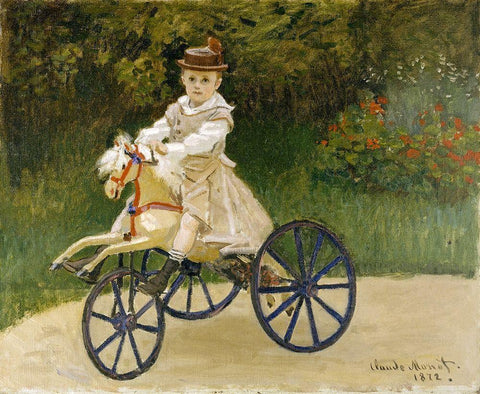 Jean Monet on his Hobby Horse White Modern Wood Framed Art Print with Double Matting by Monet, Claude