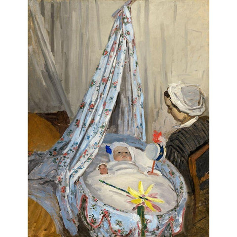 Jean Monet in the cradle Black Modern Wood Framed Art Print with Double Matting by Monet, Claude