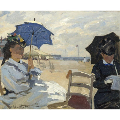 At the beach of Trouville Black Modern Wood Framed Art Print by Monet, Claude