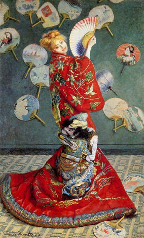 Madame Monet in a Japanese costume White Modern Wood Framed Art Print with Double Matting by Monet, Claude