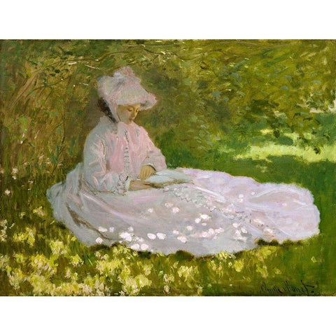 Springtime Black Modern Wood Framed Art Print by Monet, Claude