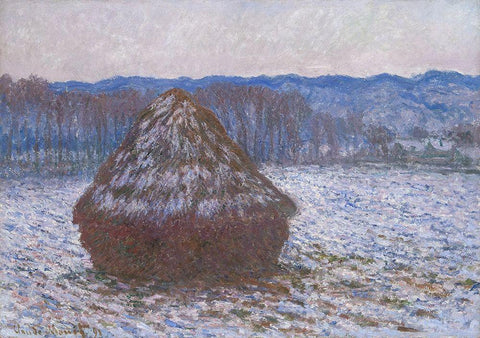 Stack of Wheat White Modern Wood Framed Art Print with Double Matting by Monet, Claude