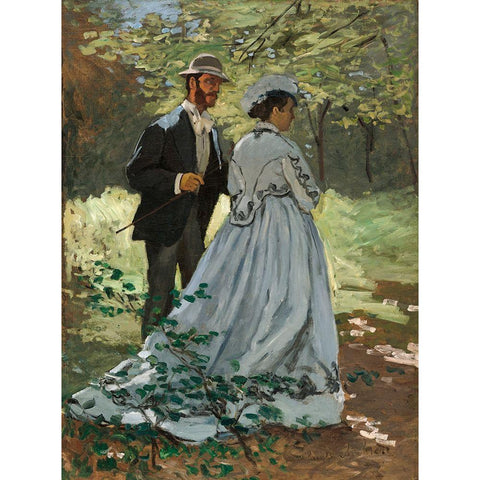 Bazille and Camille Gold Ornate Wood Framed Art Print with Double Matting by Monet, Claude