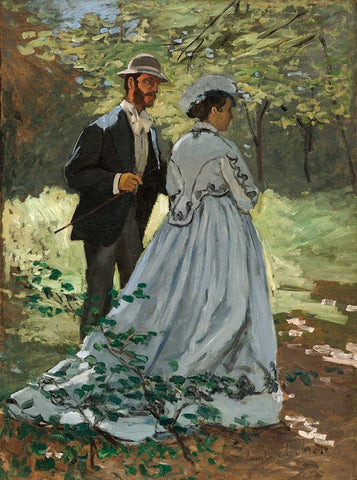 Bazille and Camille White Modern Wood Framed Art Print with Double Matting by Monet, Claude