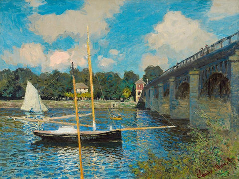 The Bridge at Argenteuil White Modern Wood Framed Art Print with Double Matting by Monet, Claude