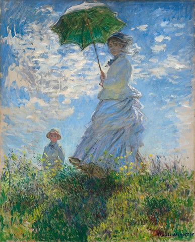 Woman with a Parasol - Madame Monet and Her Son White Modern Wood Framed Art Print with Double Matting by Monet, Claude