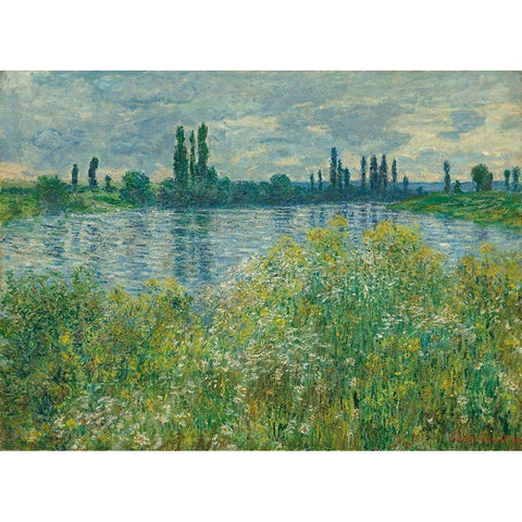 Banks of the Seine, Vetheuil Gold Ornate Wood Framed Art Print with Double Matting by Monet, Claude