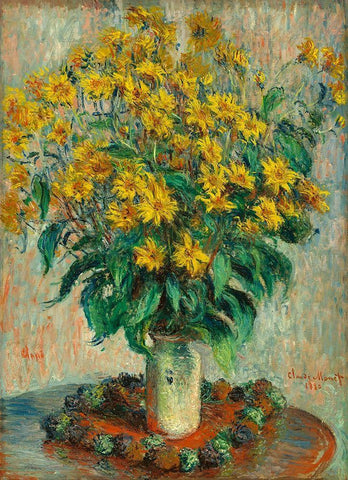 Jerusalem Artichoke Flowers White Modern Wood Framed Art Print with Double Matting by Monet, Claude